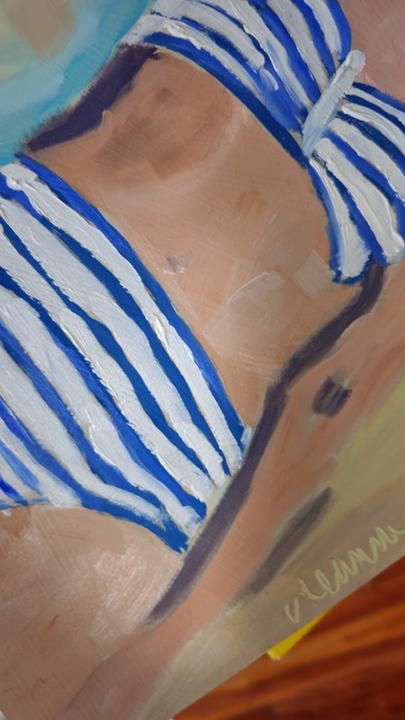 Woman On Beach Original Oil Painting Shore Beach House Ocean Impressionist Pasto gallery