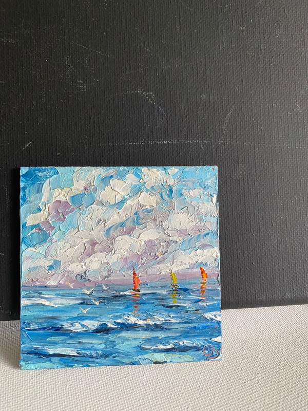 Original OIL Impasto PAINTING "SEASCAPE" Impressionism 3"x3"by Olga Diduh gallery