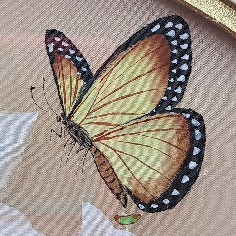 Hung Chu Lee Signed Painting on Silk Framed Butterfly On Flowers 13" gallery