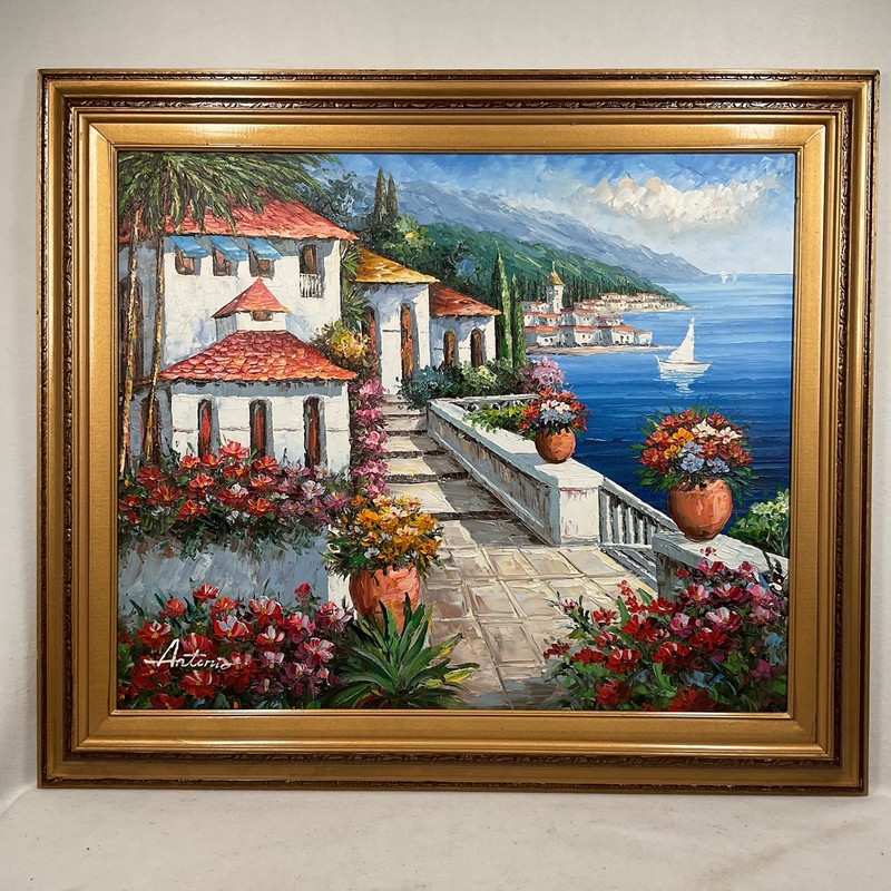 Antonio DiViccaro Original Impasto Oil Painting Large Mediterranean Landscape