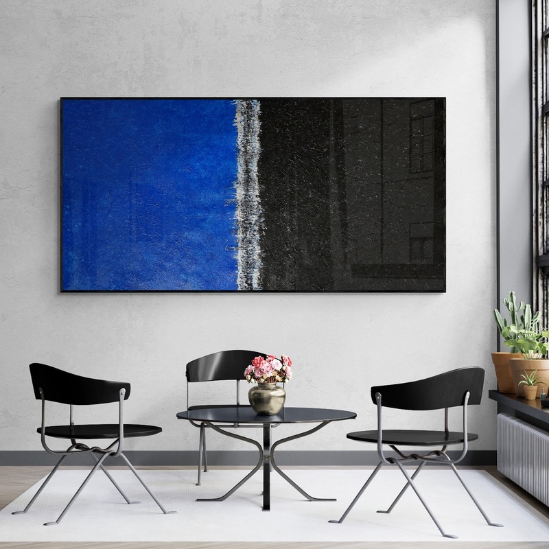 XXL Rothko Style Blue & Black Color Field Abstract Art Painting 59x30 in gallery