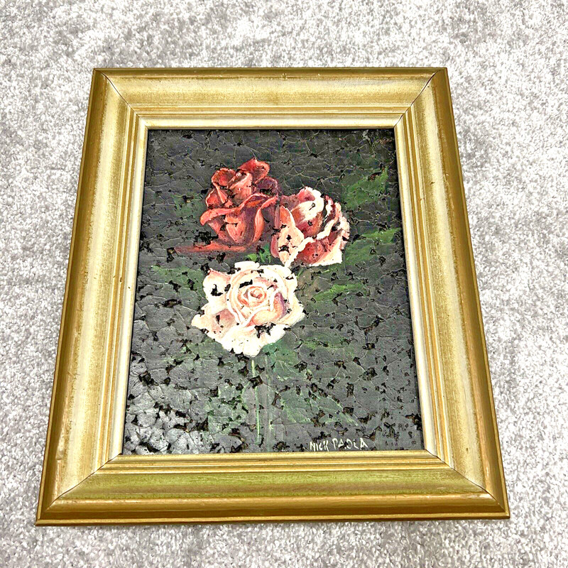 Roses Water Color on Cork Frame 12×10″ Signed by Nick Padia Multicolor