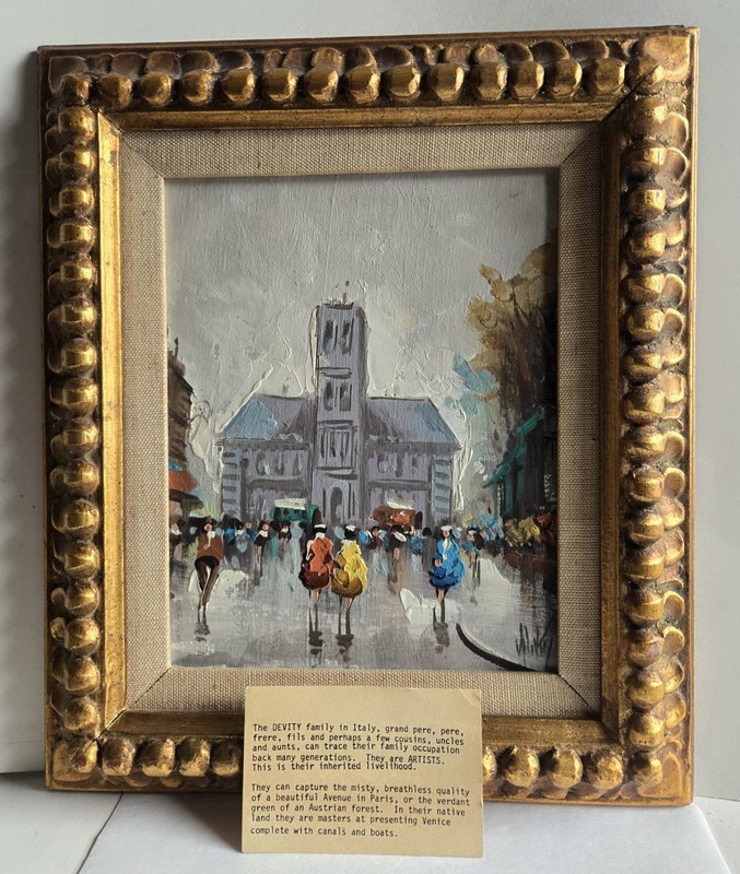 ANTONIO DEVITY PARIS STREET SCENE OIL ON CANVAS LANDSCAPE FRAMED PAINTING SIGNED