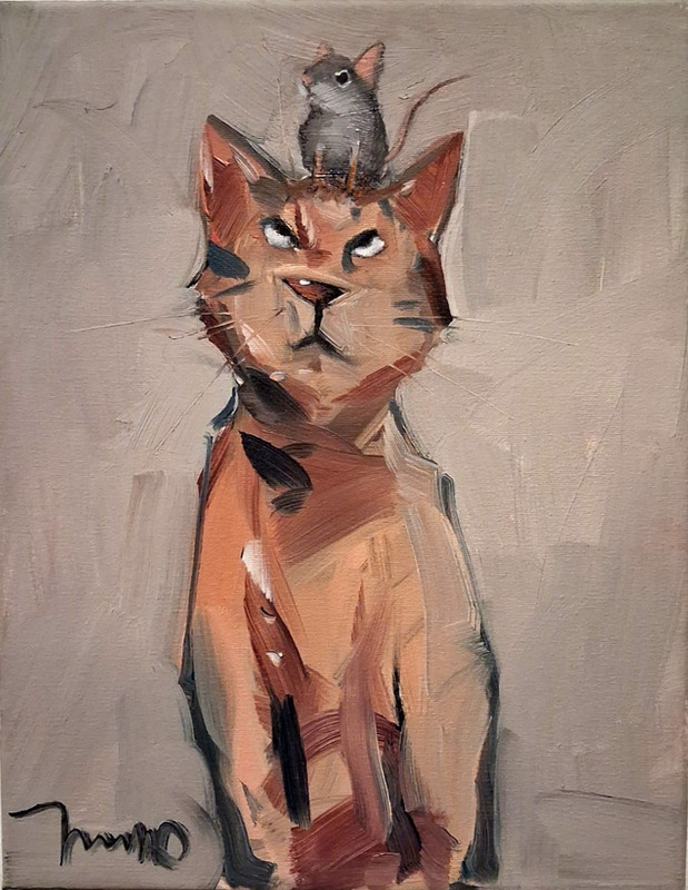 Orange Cat Original Oil Painting by Jose Trujillo Signed COA — Have to Love it