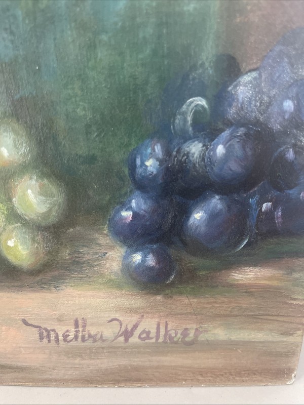 Still-Life Fruit Floral Painting Grapes Signed Original Oil MCM 14x11” Unframed gallery