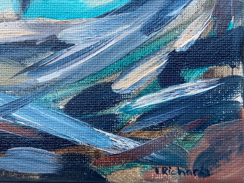 Oil painting ORIGINAL art Eggs blue jay nest artwork small wall art 8x8" gallery