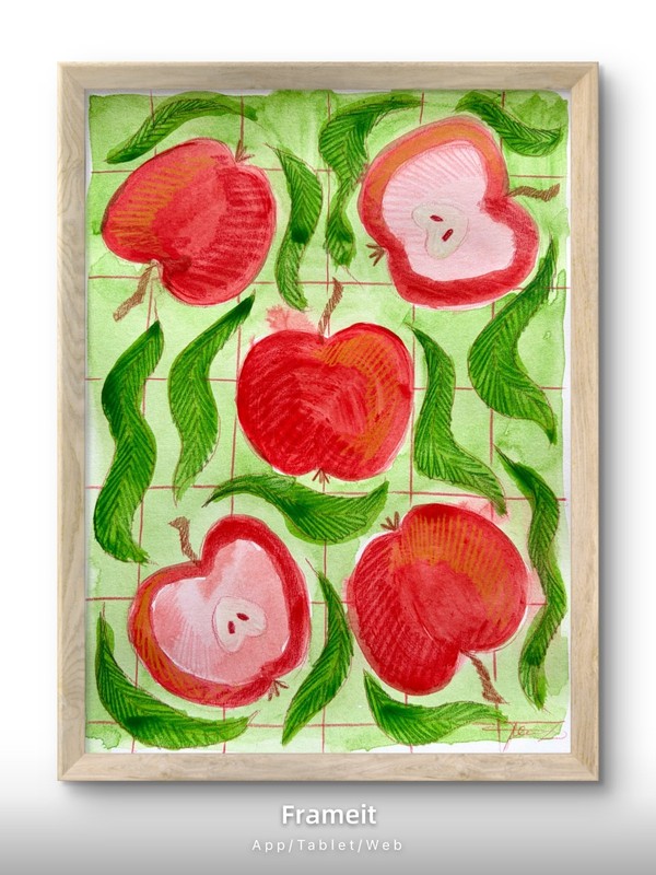 Original Picnic Apples 1 Painting By Alannah Dyer- Acrylic 9×12 in. Kitchen Food