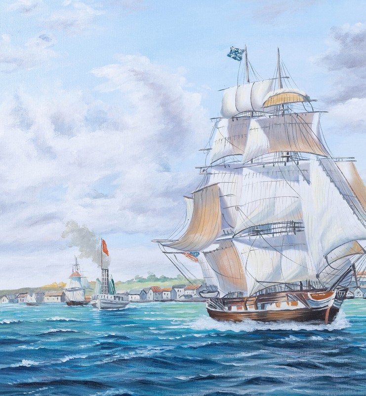 Whaler ‘Lexington’ Leaving Nantucket – 100% Hand Painted By A Skilled Artist