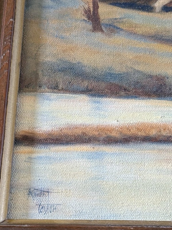 Vintage Rustic Country Barn Scene Framed Signed Oil Painting 18 1/2” X 15 1/2” gallery