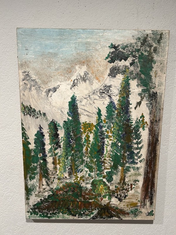 Snowy Forest Mountain Landscape Original Impasto Canvas Signed Oil Painting gallery