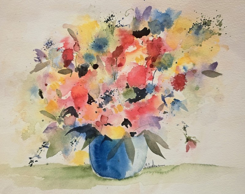 Original Signed Watercolor. Roses. Wall art. 12 x 9″Tulips. Abstract. Modern art
