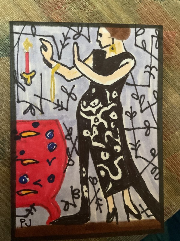 ACEO watercolor art by PJ, art card 2.5 x 3.5: vintage style lady. gallery