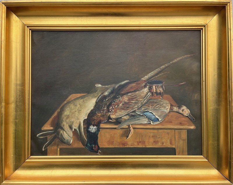 Impressionist Hunting Still Life with Dead Animals Hunting Prey Oil Painting c1920