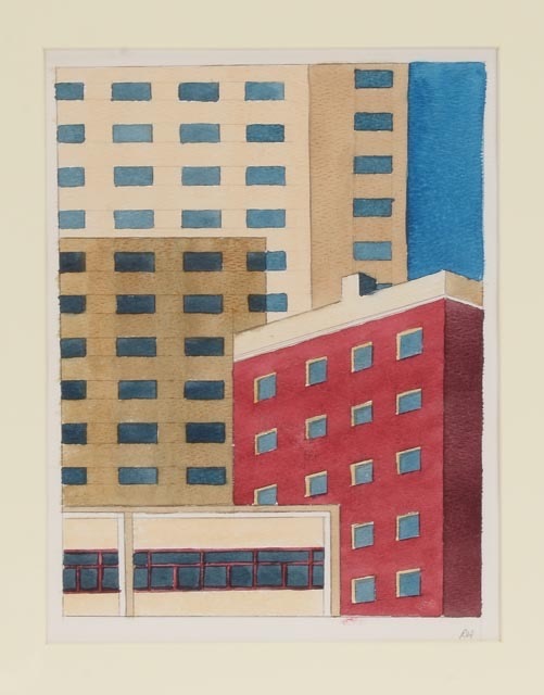 Robert Herrmann Original Watercolor «Hotel & Old Apartment House»