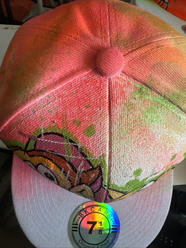 White Fitted 7 1/8 Hand Painted Graffiti Art Hat Hip Shortiez Ink Ren Stimpy gallery