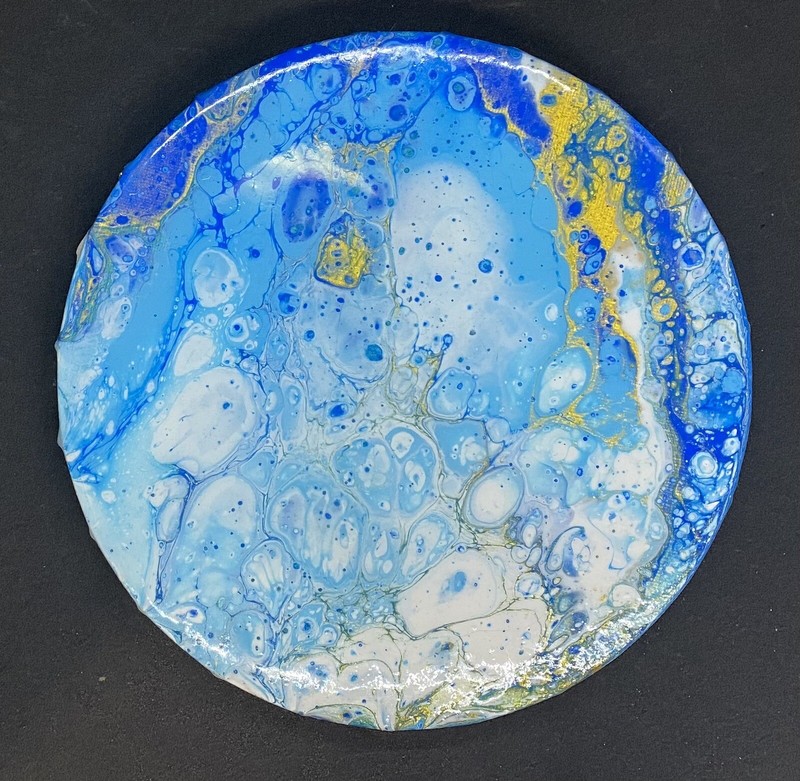 Unique One Of A Kind Acrylic Abstract Painting on 8 Inch Round Canvas Resin Top