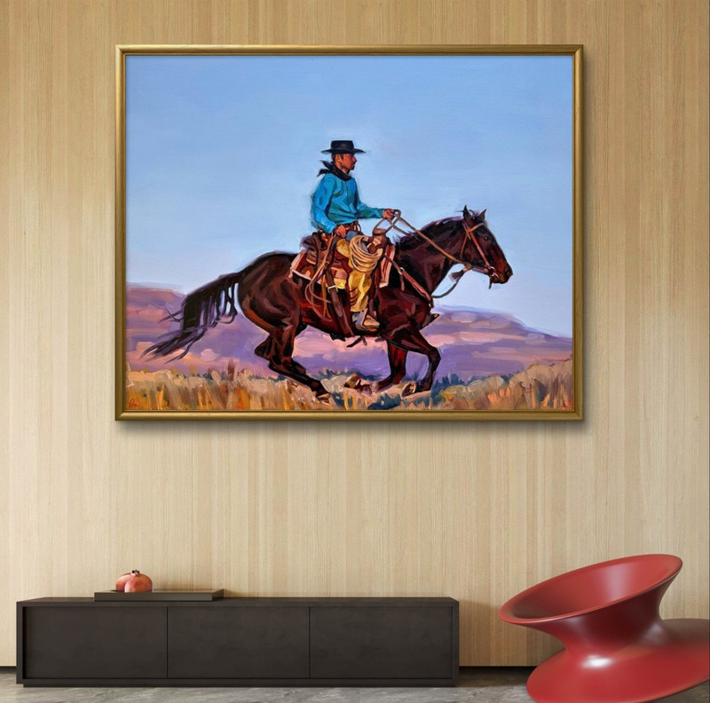 Original Handmade Painting Of Horse Riding Man 24×36″inches