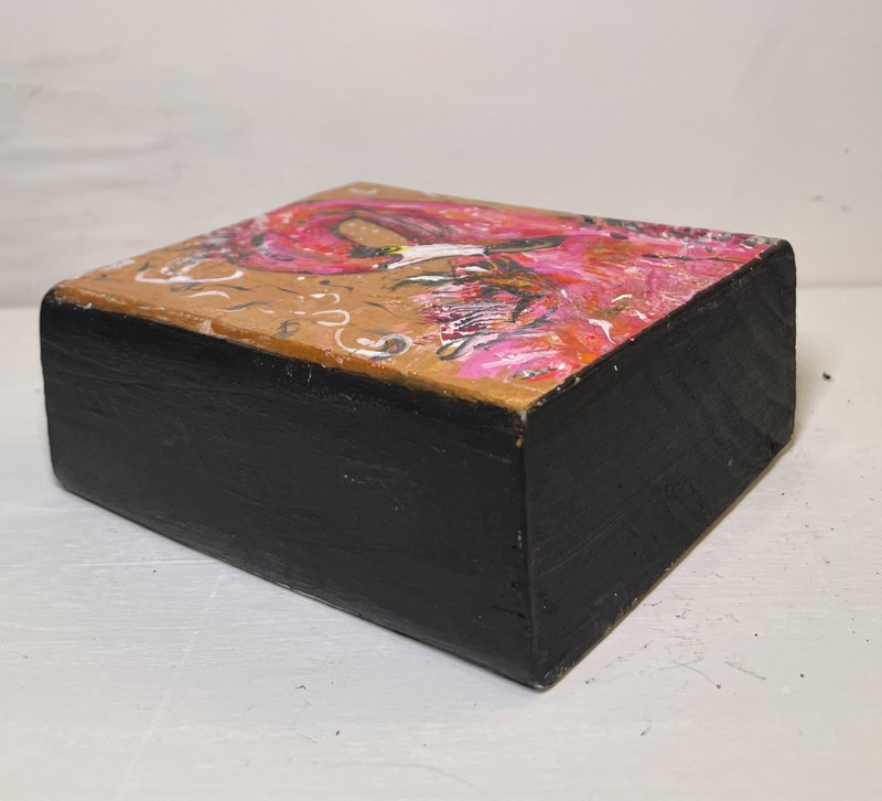 Original Flamingo Painting on Wood Block – Bright Pink Bird Art – Bold Color Pop gallery