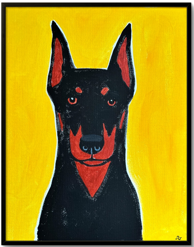 Doberman Pinscher Portrait Painting, Expressive Dog Art 11×14