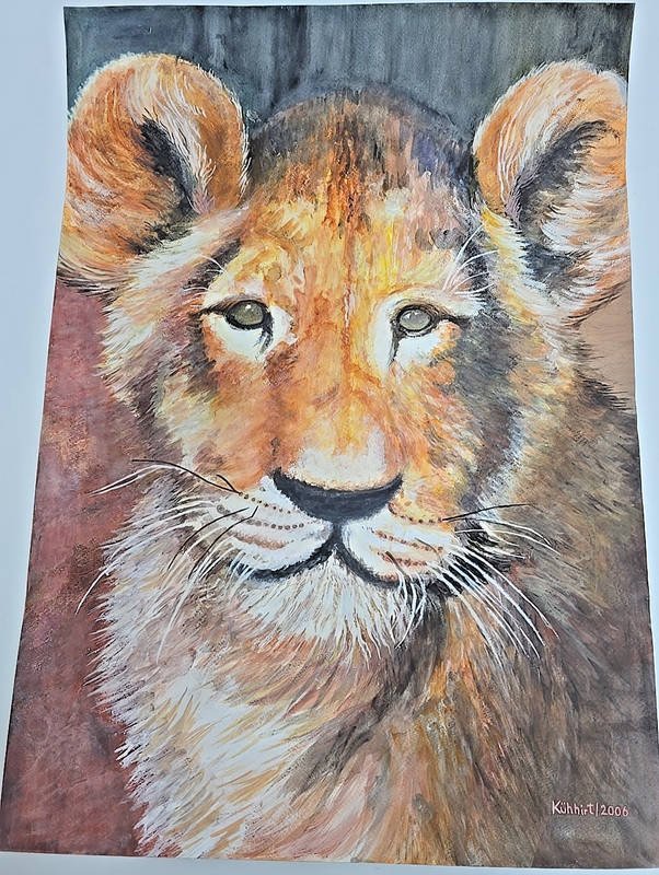 Watercolour painting on cardboard-Tieger baby/70x50cm by Kühhhirt 2001-no frame