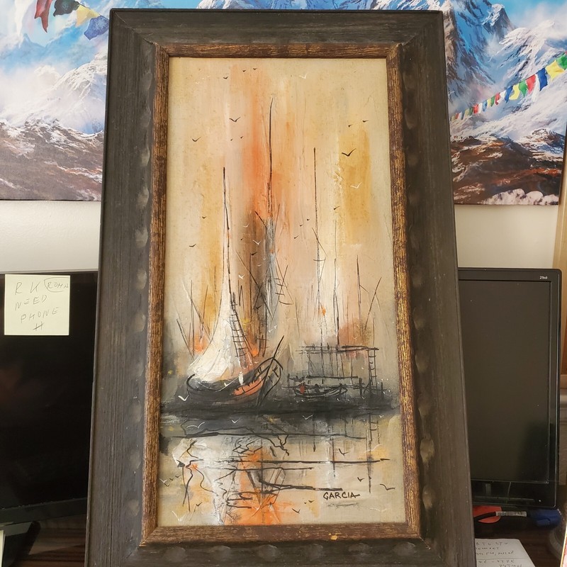 Danny Garcia Sailing Ship Original Acrylic Signed Painting 1974 Small Framed