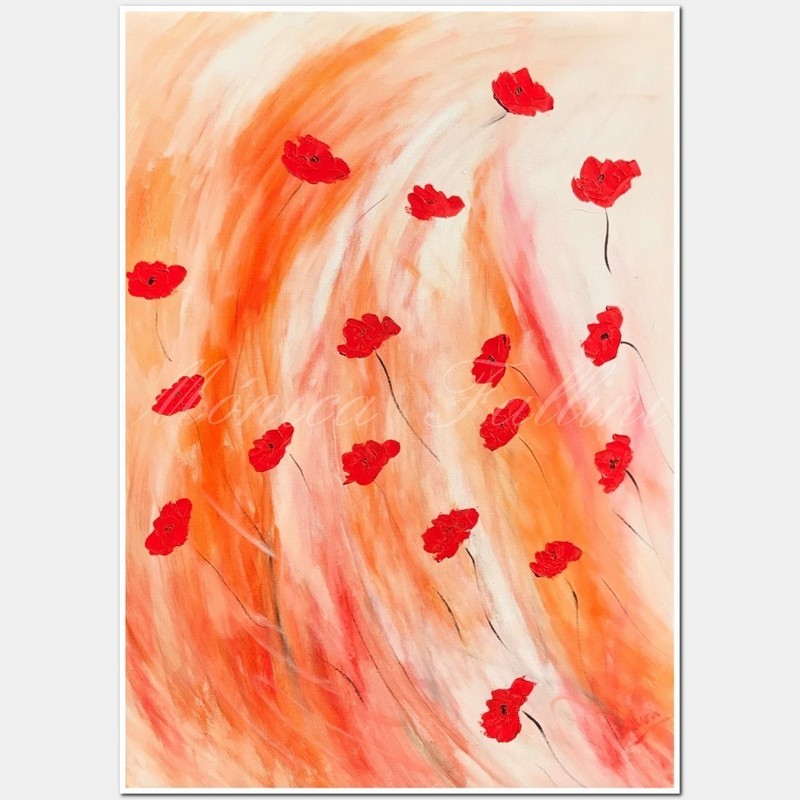Oil painting 21 x 29 inch red Poppies art by Monica Fallini