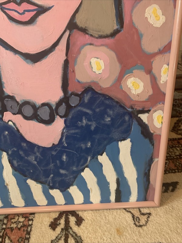 Vintage Large Oil Painting Pretty In Pinky 41x31” Rare Mid Century Art Nouveau gallery