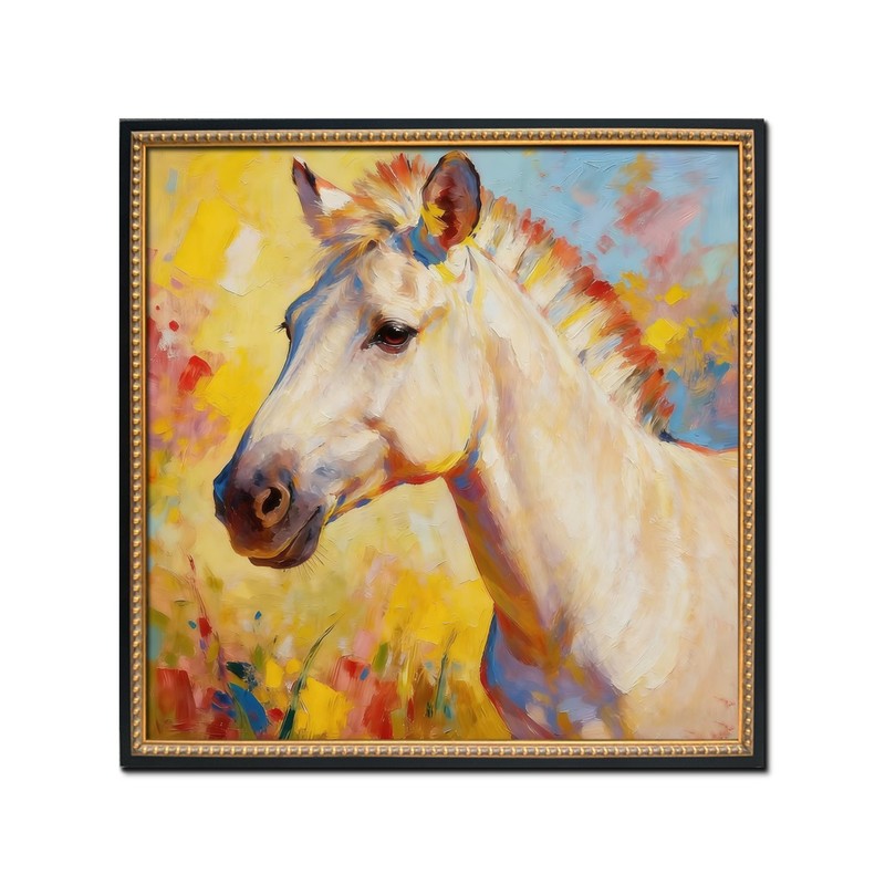 Framed Canvas Wall Art,Colorful Animal Horse Abstract Hand-painted Oil Painting
