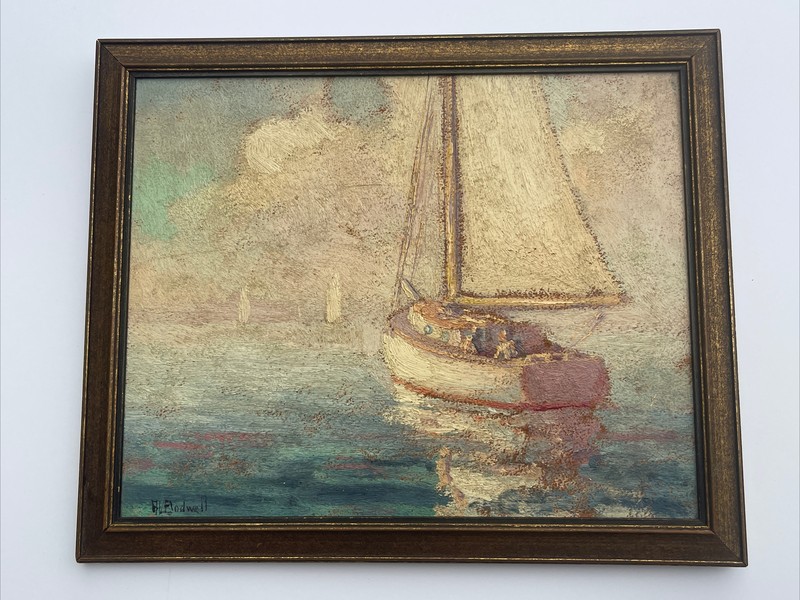 American Impressionism Painting ARTHUR BODWELL WPA ERA SEASCAPE NAUTICAL BOATS