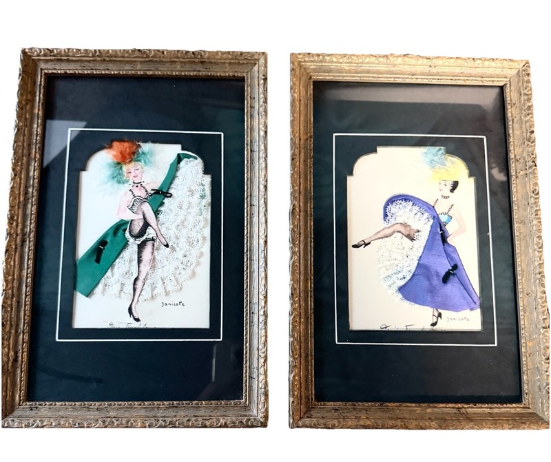 VTG Janicotte French Can Can Dancers Signed Sungott Art Studios NY 3D Set of 2