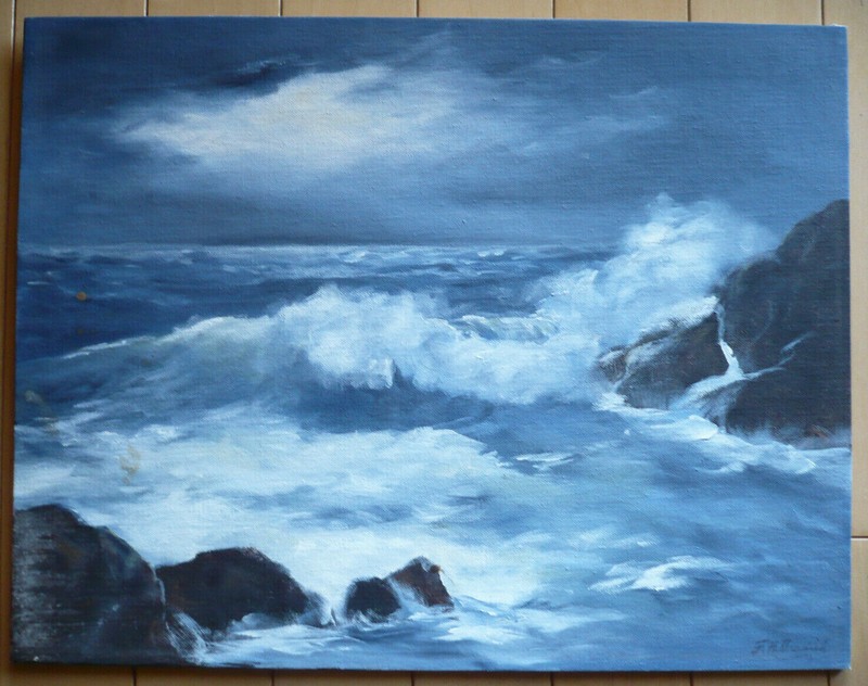 FLORENCE BRADISH, Oceanside CALIF CALIFORNIA SEASCAPE COASTAL OCEAN OIL PAINTING