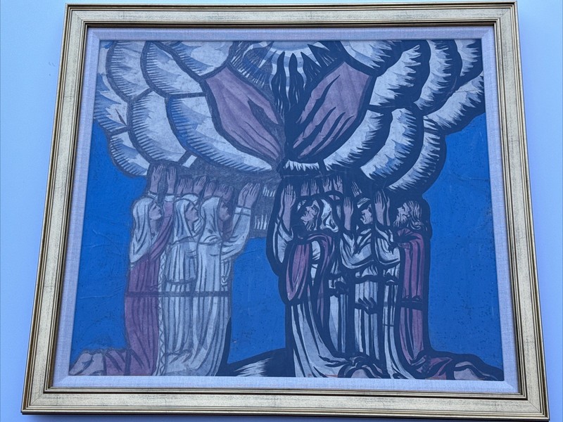 ANTIQUE PAINTING RELIGIOUS ICON WPA ERA OLIVER SMITH LISTED MID CENTURY Damaged gallery