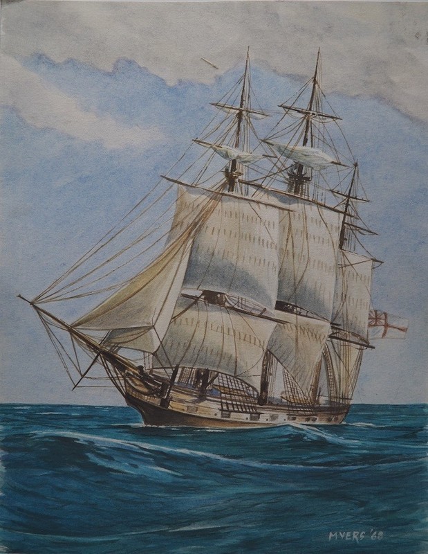 MARK RICHARD MYERS ROYAL NAVY SCHOONER PAINTING ANTIQUE