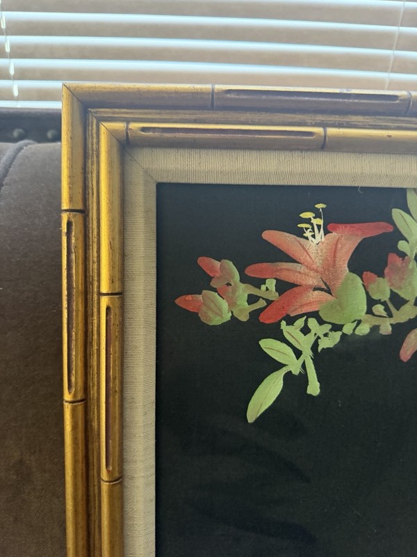 VINTIGE ORIGINAL JAPANESE FLORAL BIRDS OIL PAINTING ON CANVAS SIGNED 19" X 23" gallery