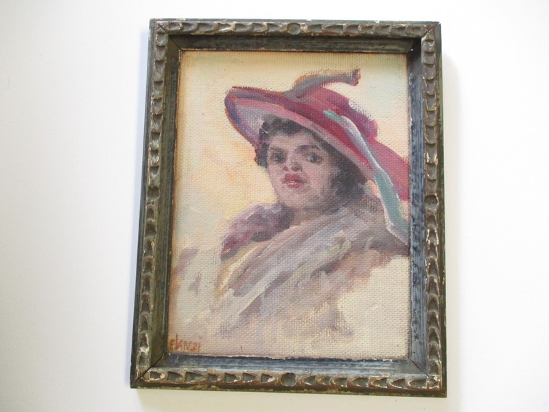 PAINTING BLACK AMERICANA ANTIQUE IMPRESSIONIST PORTRAIT PRETT WOMAN MODEL 1930 gallery