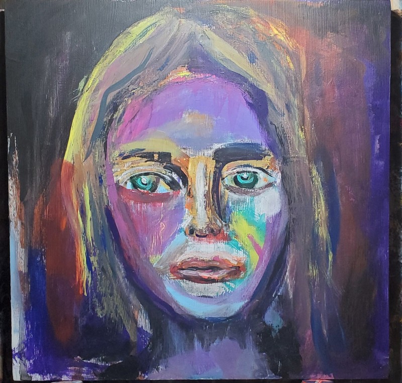 Original Outsider Female Portrait Painting on Cradled Wood Board