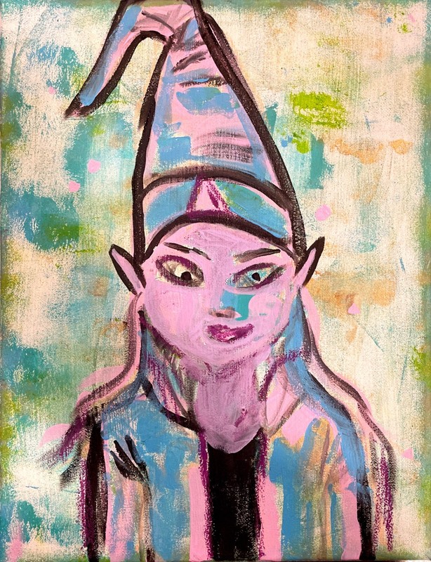 Elf Girl Fae Handmade 11 X 14″ Neo Impressionist Modern Acrylic Painting Canvas