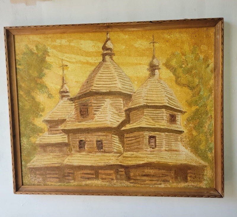 Rustic Wooden Church Landscape Painting gallery