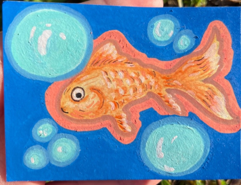 ACEO Original art card|Fish Cute|WhimsyFreak|2.5”x3.5”|watercolor painting