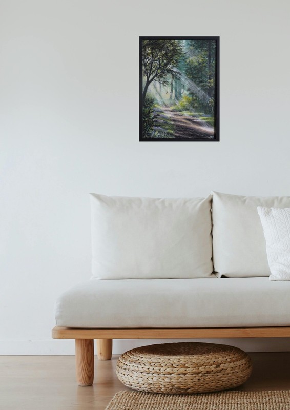Acrylic Original Painting, "The Forest Bathed In Sunlight", 30x40 cm, Signed gallery