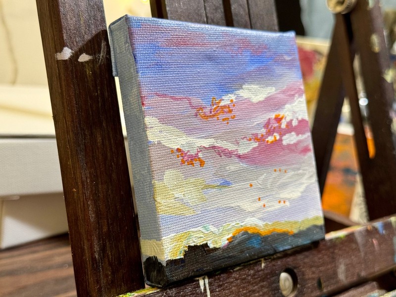 Sunset Sky ORIGINAL Art, Landscape Acrylic Painting 4x4" gallery