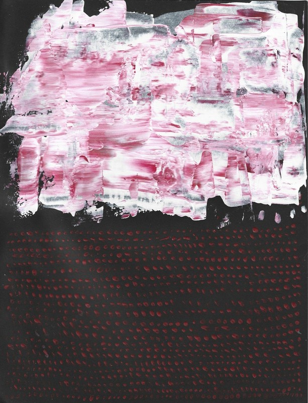 ROSÉ – 9×11 abstract painting, black and pink, 9x11in