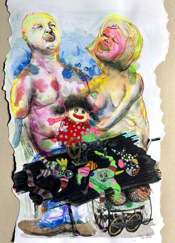 Ink On Cardboard Tear Alain Donate 16x23in ORIGINAL Painting Surreal CUBAN Artis
