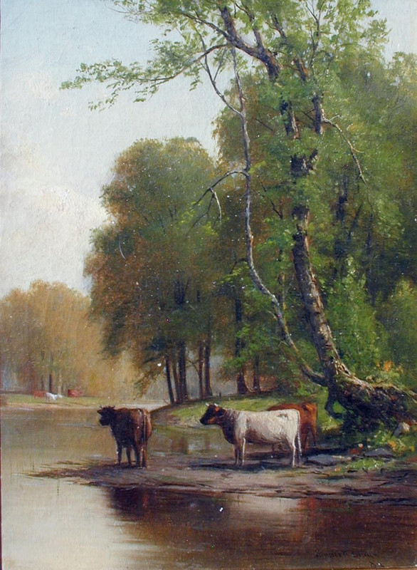 Chicago Painting JUNIUS SLOAN 'Cows by a Stream', 14 x 10 gallery