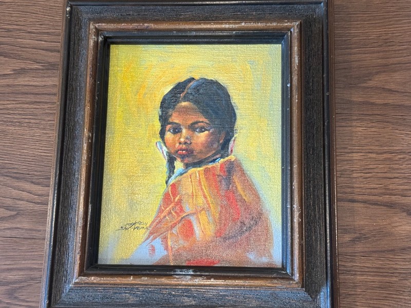 Sharon Sharpe Signed Oil on Canvas Painting of Young Native American Girl 2 of 2 gallery