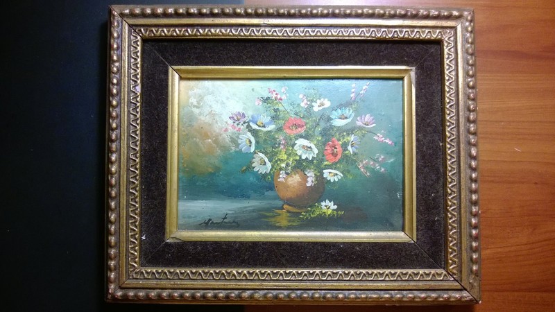 ANTIQUE ,SIGNED PASTEL PAINTING «FLOWERS IN THE VASE» ON BOARD