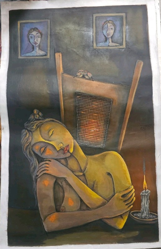 oil on canvas Roger ayala 112x56 cm. 2025 cuaban art Los suen̈os de Maria. gallery