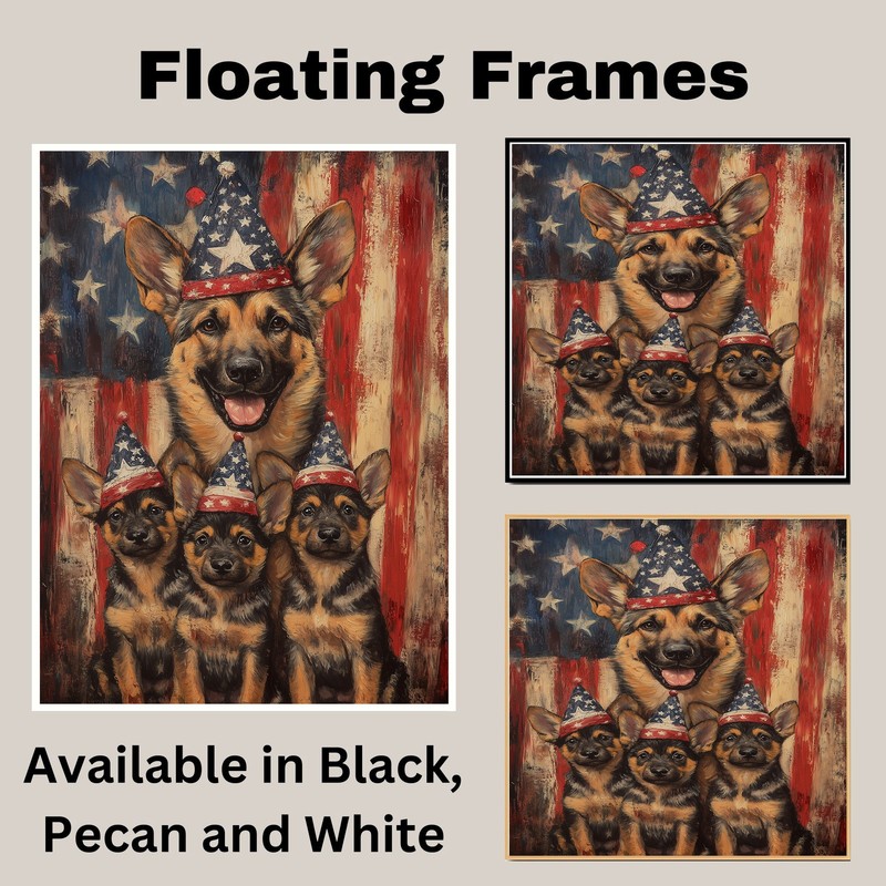 Rustic Patriotic German Shepherd Puppies Wall Art with Flag Hats gallery