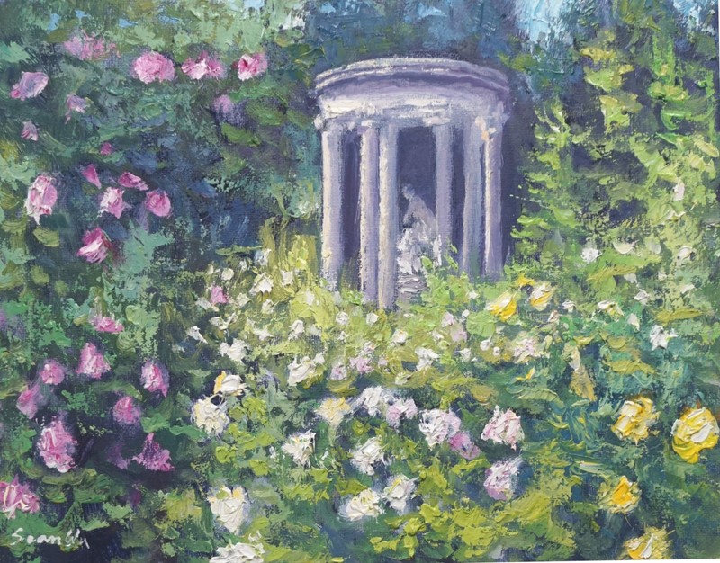 Sean Wu original oil painting, 11×14 on stretched canvas， garden