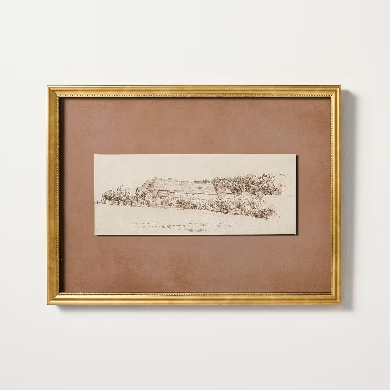 12"x16" Sketched Landscape in Brass Frame Wall Art